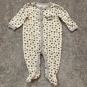 Duck Duck Goose Bear Paw Prints Footie sleeper 3-6 Months Beary Cute Cotton PJs